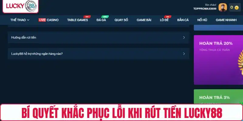 Bí quyết khắc phục lỗi khi rút tiền LUCKY88